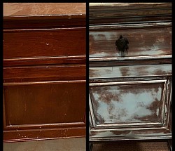 Before and after distressed wood furniture