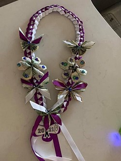 Graduation lei, ribbon lei, money origami