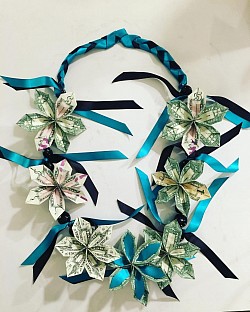 Graduation lei, ribbon lei, money origami